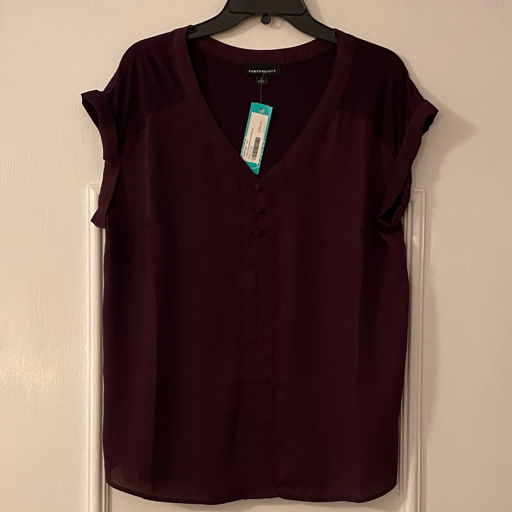 Fortune + Ivy Women's Deep Plum Top, women’s Lg, Light wt., comfy. Poly/cotton.